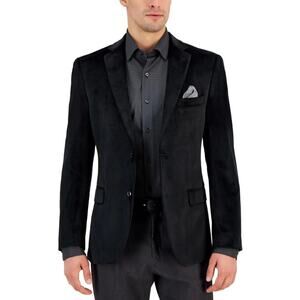 Alfani Men's Solid Black Velvet Slim Fit Classic Suit Blazer Sport Coat Size 36R